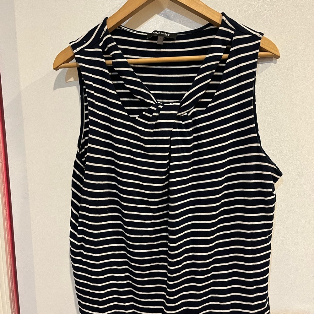 Nine West women’s XL nautical front tie navy blue and white stripes